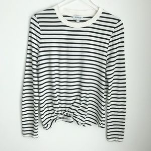 Evereve Side Knot Striped Long Sleeve Tee Size Black & White Crewneck Cotton